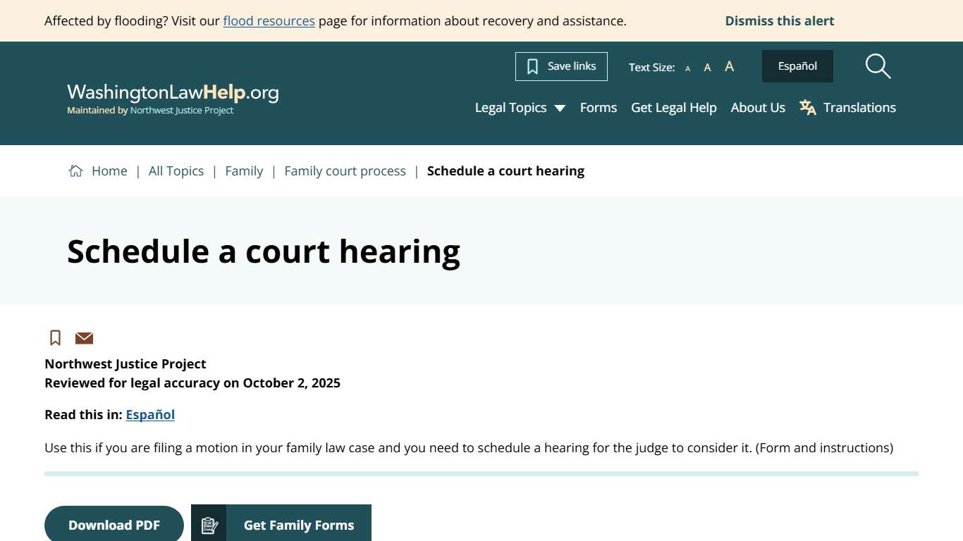 Schedule a court hearing | Washington Law Help