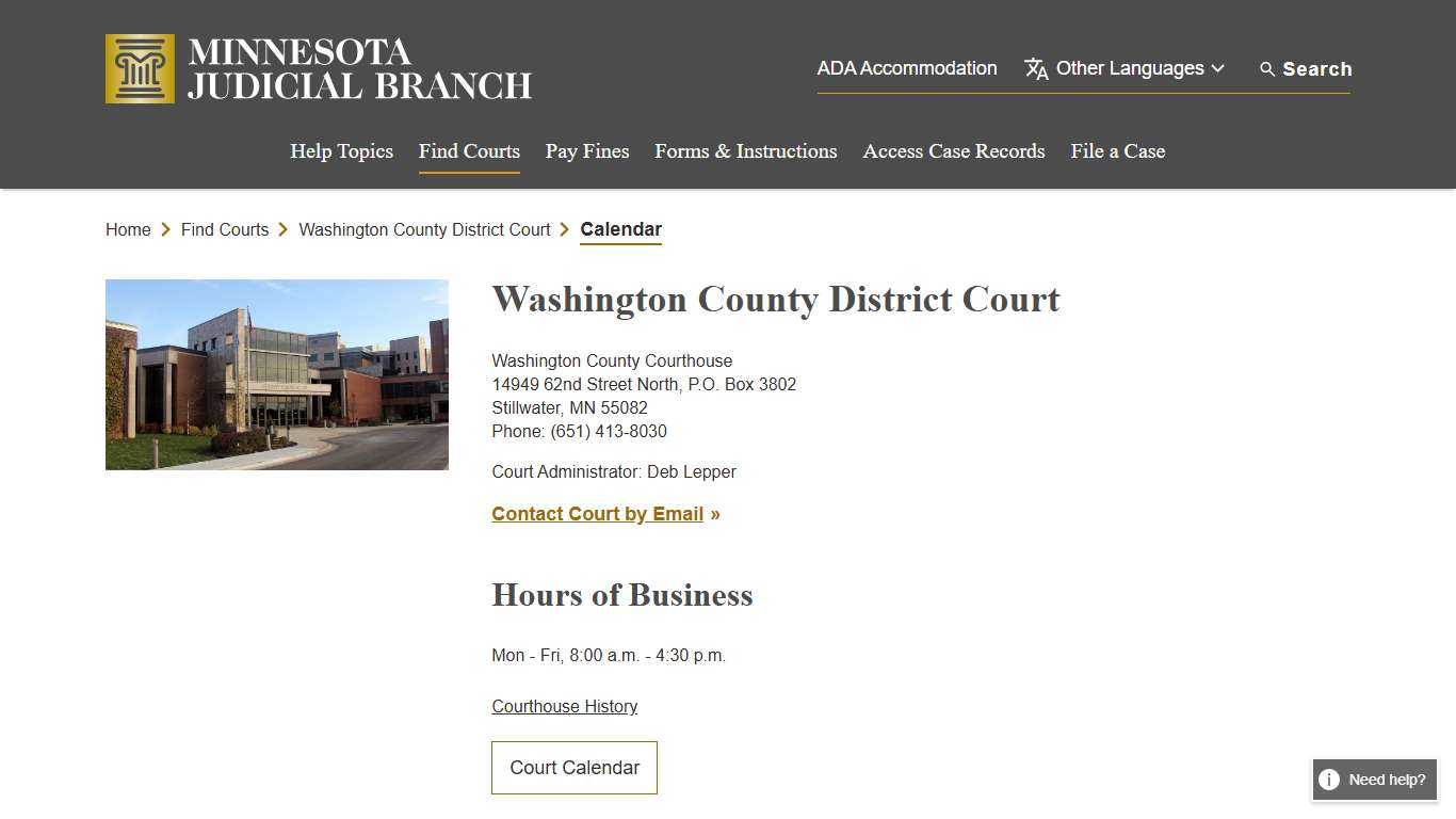 Calendar - Washington County District Court