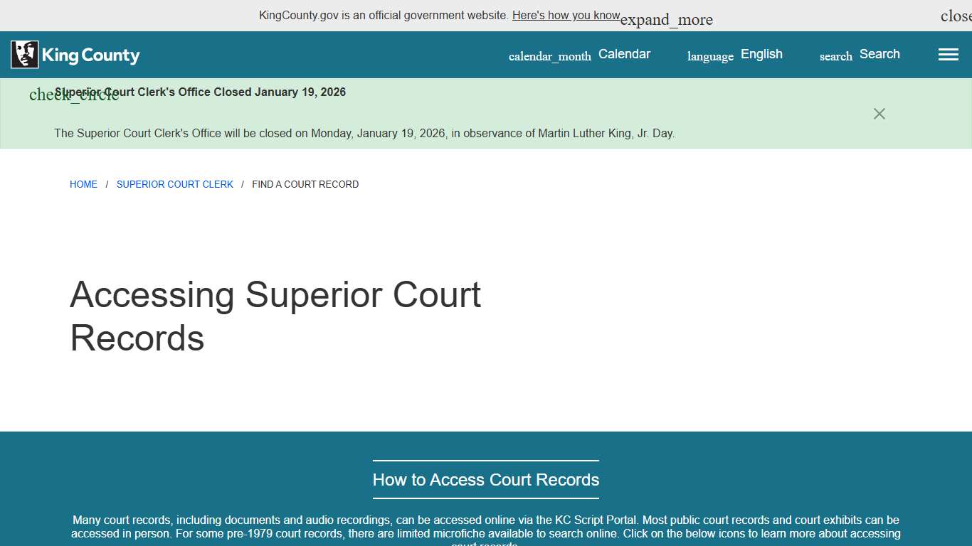 Accessing Superior Court Records - King County, Washington